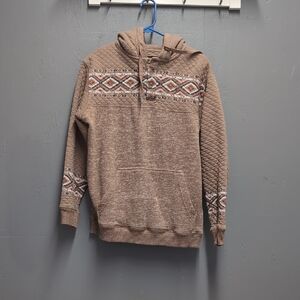 Brown Quilted Hoodie with Patterned Accents